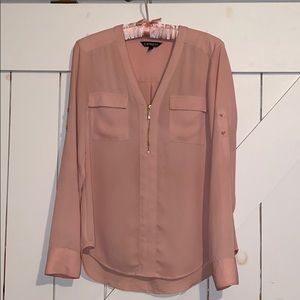 Express Pink Satin Long Sleeve Blouse